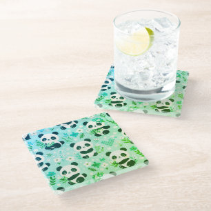Dessous-de-verre En Verre Panda Bear Motif Vert Imprimer