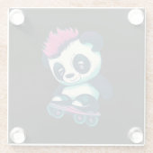 Dessous-de-verre En Verre Panda bébé mignonne avec mohawk | Panda de patinag (Dos)