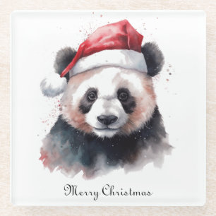 Dessous-de-verre En Verre Panda de Noël, personnalisable