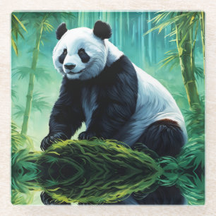 Dessous-de-verre En Verre Panda géant dans la forêt de Bamboo