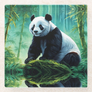 Dessous-de-verre En Verre Panda géant dans la forêt de bambou