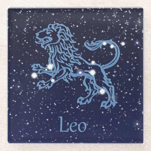 Dessous-de-verre En Verre Panneau Léo Constellation et Zodiaque avec étoiles (Devant)