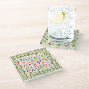 Dessous-de-verre En Verre Panneau Retro Pink Spring Birds