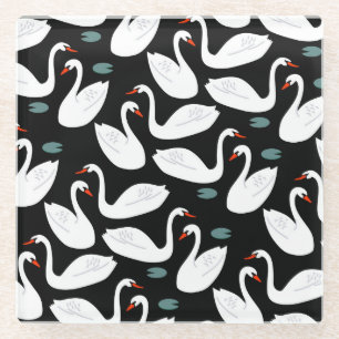 Dessous-de-verre En Verre Papier peint blanc Swans Lake