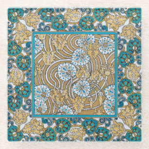 Dessous-de-verre En Verre papier peint bleu art nouveau cyclamen