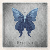 Dessous-de-verre En Verre Papillon à bijoux bleu (Devant)