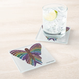Dessous-de-verre En Verre Papillon Arc-en-ciel (blanc) - Dessous de verre en