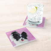 Dessous-de-verre En Verre Papillon (blanc et noir) Peinture - Chien Art (Incliné)