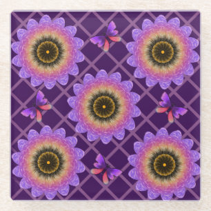 Dessous-de-verre En Verre Papillon et motif de grille de fleurs Cottagecore