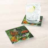 Dessous-de-verre En Verre Papillon monarque Photo Fleurs lumineuses Nature (Incliné)