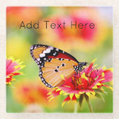 Dessous-de-verre En Verre Papillon Monarque sur Fleurs rouges et jaunes (Devant)