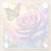 Dessous-de-verre En Verre Papillon monarque sur Rose violet au soleil coucha (Dos)
