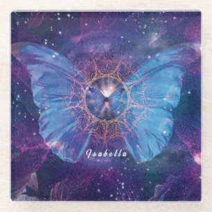 Dessous-de-verre En Verre Papillon morpho / Galaxie Mandala