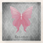 Dessous-de-verre En Verre Papillon rose bijoux (Devant)