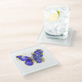 Dessous-de-verre En Verre Papillon saphir à fleurs (Incliné)