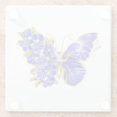 Dessous-de-verre En Verre Papillon saphir à fleurs (Dos)