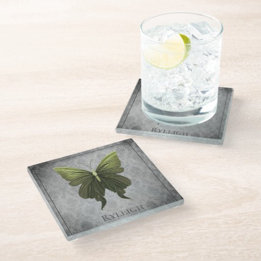 Dessous-de-verre En Verre Papillon vert bijoux (Incliné)