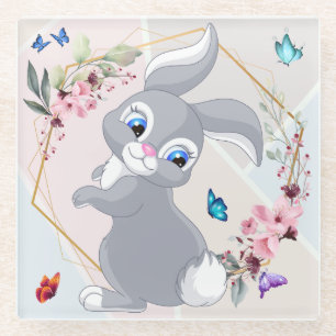Dessous-de-verre En Verre Papillons à fleurs de lapin adorable Thème