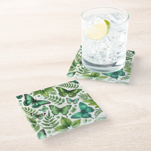 Dessous-de-verre En Verre Papillons bleu-vert (Incliné)