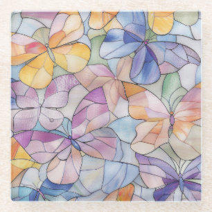 Dessous-de-verre En Verre Papillons bleus jaunes violets