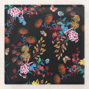 Dessous-de-verre En Verre Papillons de jardin fleuris Style Liberty
