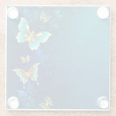 Dessous-de-verre En Verre Papillons d'or sur un Arrière - plan bleu (Dos)