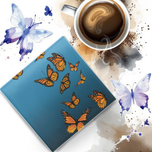 Dessous-de-verre En Verre Papillons Monarch Ombre Bleu