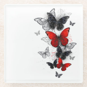 Dessous-de-verre En Verre Papillons noirs et rouges volants