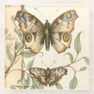 Dessous-de-verre En Verre Papillons tandem au-dessus de feuille vert