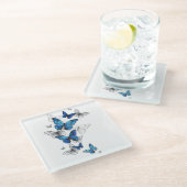 Dessous-de-verre En Verre Papillons volants bleus Morpho (Incliné)
