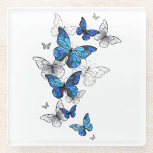 Dessous-de-verre En Verre Papillons volants bleus Morpho