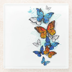 Dessous-de-verre En Verre Papillons volants Morpho et Monarch