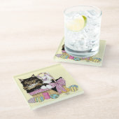 Dessous-de-verre En Verre Pâques Panier Tabby Kitten (Incliné)