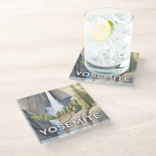 Dessous-de-verre En Verre Parc national de Yosemite Aquarelle Voyage