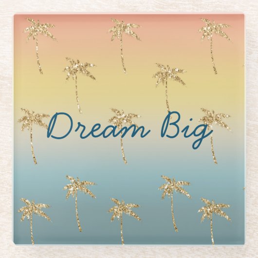 Dessous-de-verre En Verre Parties scintillant d'or Sunset Palm Trees (Devant)