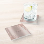 Dessous-de-verre En Verre Parties scintillant modernes Rose Monogramme or  (Incliné)