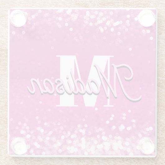 Dessous-de-verre En Verre Parties scintillant rose chaud Bokeh Monogramme (Dos)