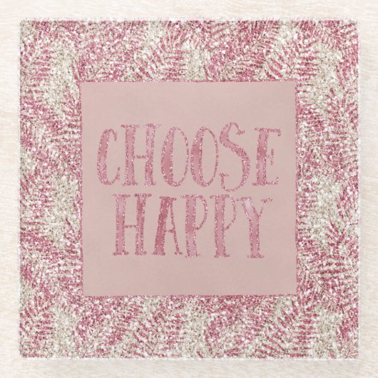 Dessous-de-verre En Verre Parties scintillant rose crème Glitz Feuilles trop (Devant)