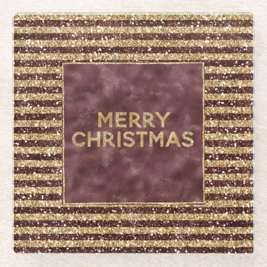 Dessous-de-verre En Verre Parties scintillant rouge or rayures rayures Noël (Devant)