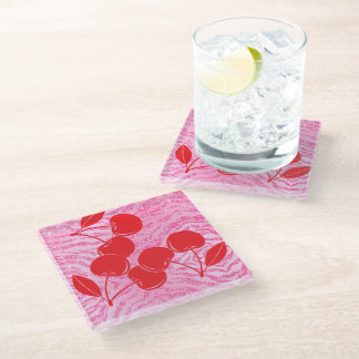 Dessous-de-verre En Verre Parties scintillant rouge rose Zebra Cherries