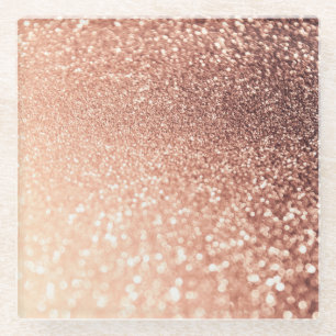 Dessous-de-verre En Verre Parties scintillantes roses rêveuses d'or - pêche