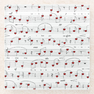 Dessous-de-verre En Verre Partition de musique Love Song Red Hearts
