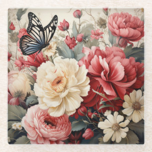Dessous-de-verre En Verre Pastel Blooms et Danse Papillon Serene Floral