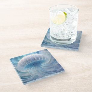 Dessous-de-verre En Verre Pastel Blue Jellyfish Fractal Art Under the Sea,