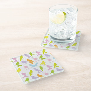 Dessous-de-verre En Verre Pastel Coloured Variété d'oiseaux Motif