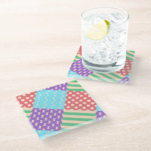 Dessous-de-verre En Verre Pastel Damier Rayure Nœud Papillon Géométrique