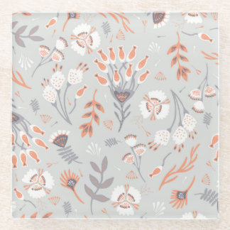 Dessous-de-verre En Verre Pastel Grey Orange Floral : Élégance Vintage