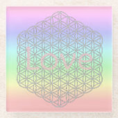 Dessous-de-verre En Verre Pastel Mandala Énergie Argentée  (Devant)