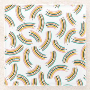 Dessous-de-verre En Verre Pastel Rainbow Lines : Vintage sans fil