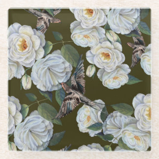 Dessous-de-verre En Verre Pastel rose, mariage sans couture fleurie.